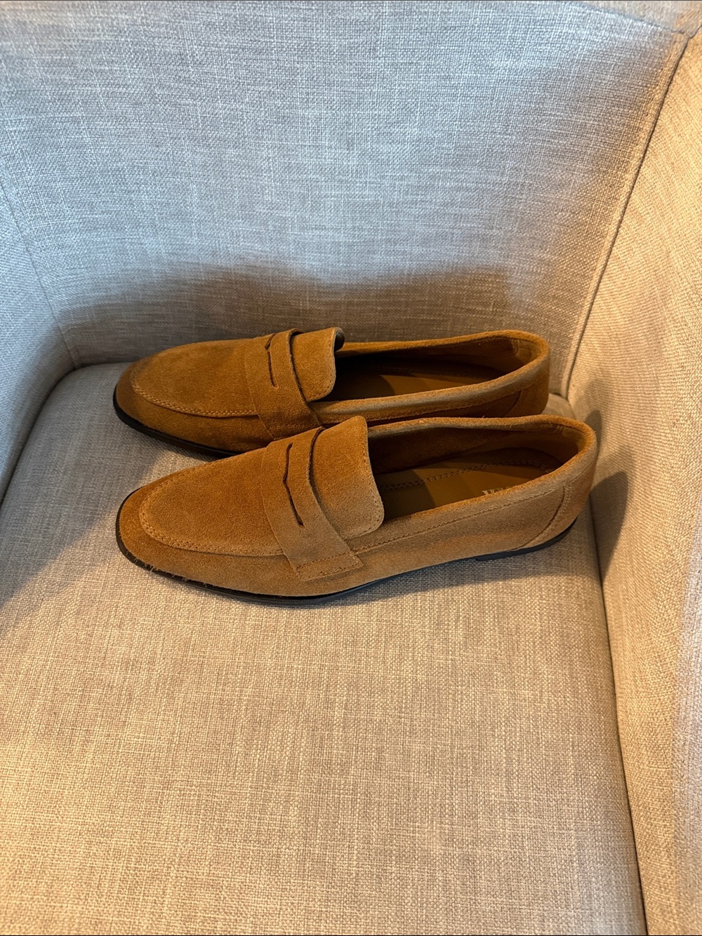 Zara women's Suede Loafers in Cognac Brown